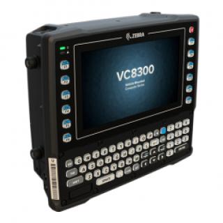 Zebra VC8300 targonca terminál: 20.3 cm (8''), érintő kijelző, kapacitív, billentyűzet (QWERTY, 67 gomb, háttérvilágítás), fényerő: 1000cd, USB (2x), RS232 (2x), Bluetooth, Wi-Fi (802.11ac), audió, 1280x720 pixel, Qualcomm Octa Core, 2.2GHz, RAM: 4 GB, Flash: 32 GB, Android (8.1), IP66, tartalmaz.: akkumulátor